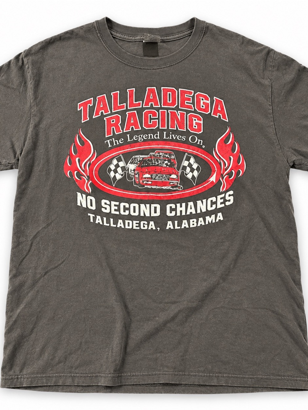 Gildan Talladega Auto Racing "No Second Chances" Graphic T-Shirt Gray L